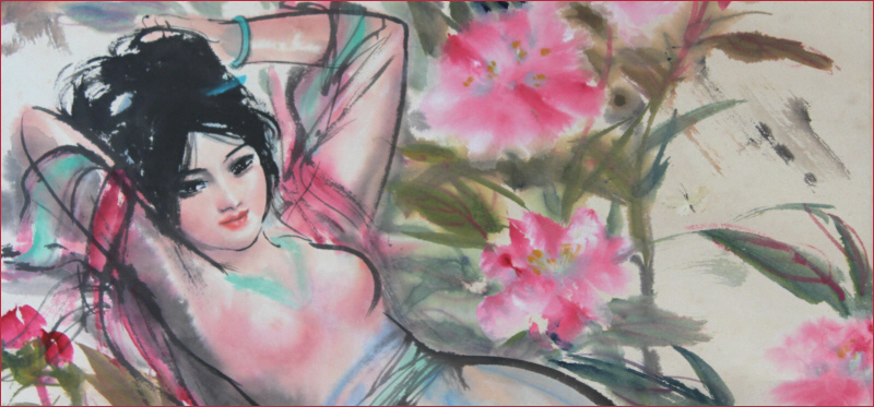 Hsiang Yun relaxing among flowers in Dream of the Red Chamber