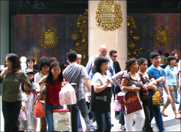 Christmas shoppers at Dynasty and Lucky Plaza malls, Singapore